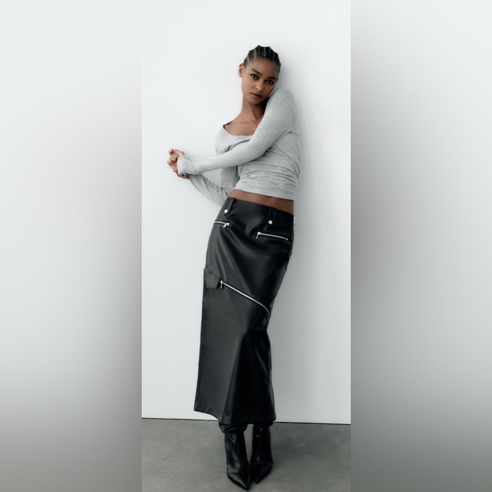 BNWT ZARA 2 IN 1 FAUX LEATHER SKIRT SZ SM